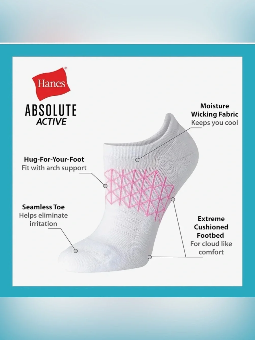 Hanes Absolute Active Cushioned No Show Socks 4-Pack Women’s 5–9